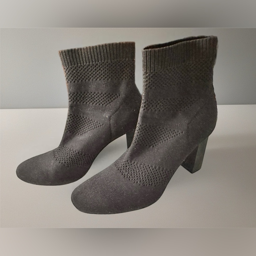 Zara Black Knit Heeled Boots 38